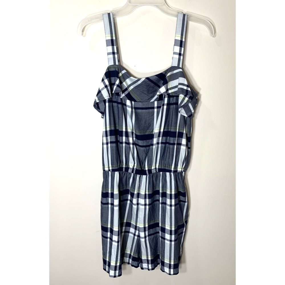 Banana Republic Romper Womens M Blue Plaid Cotton Blend Sunsuit‎ 1 Piece